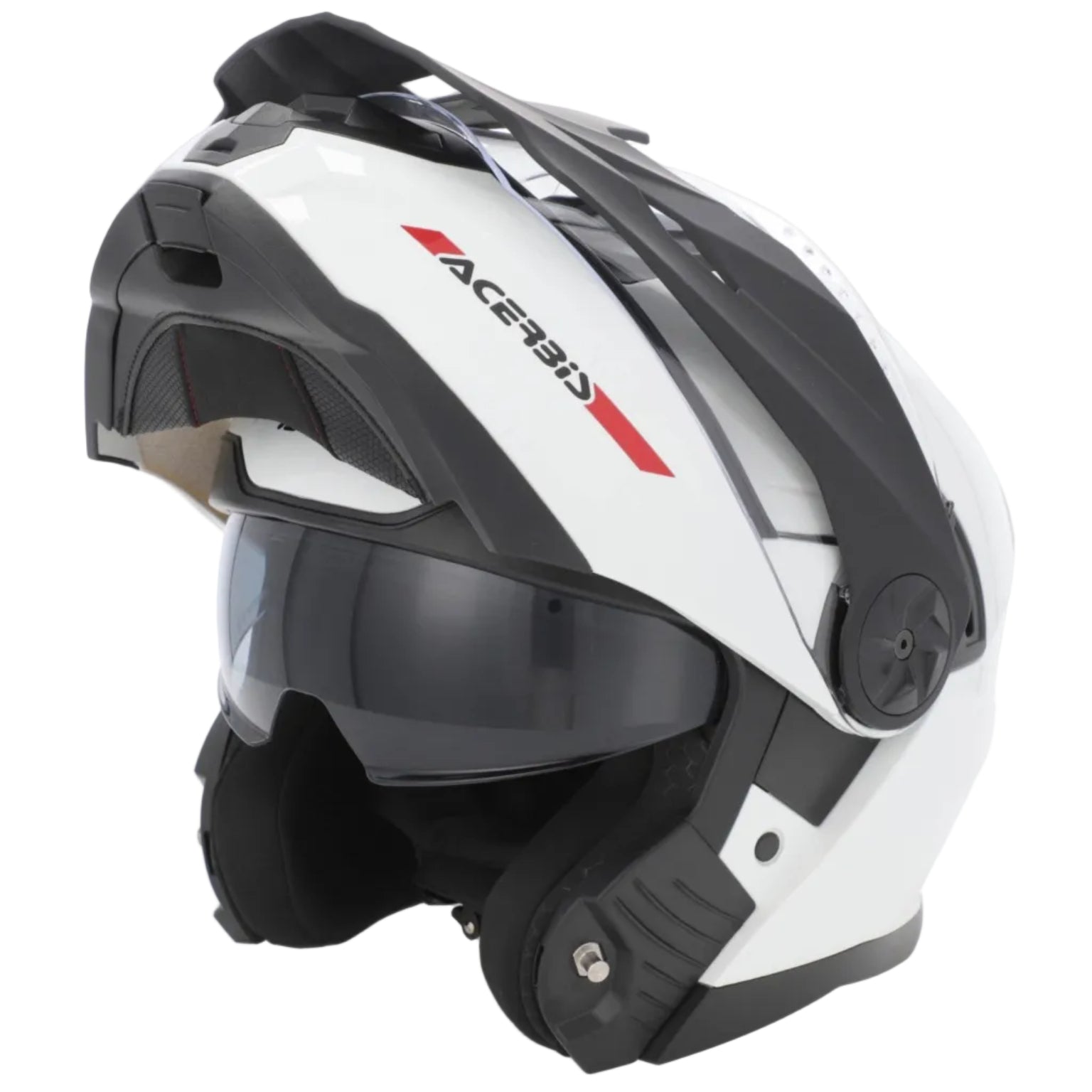 Motorcycle helmet with visor and Acerbis branding on a white background