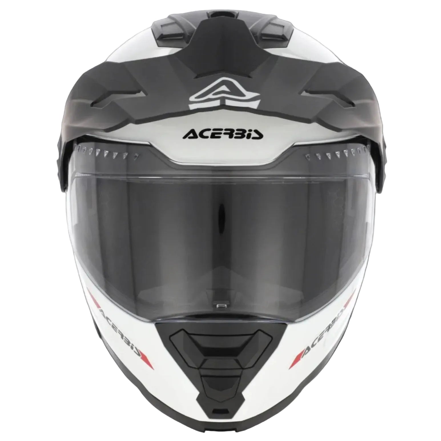 Aerbid Pinlock full-face motorcycle helmet in white, black, and gray with a dark visor, shown from the front on a white background.