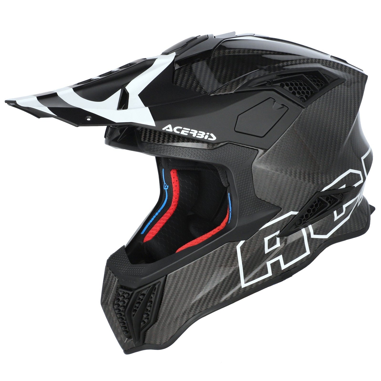 Black Acerbis motorcycle helmet on a white background