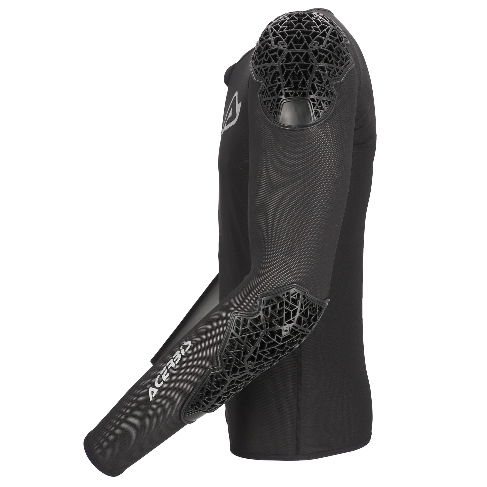 Black motorcycle glove with geometric design on a white background