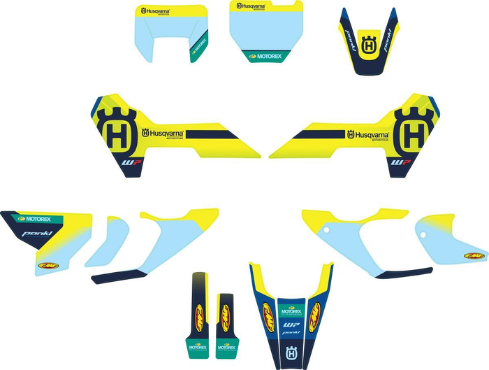 HUSQVARNA komplett Style Graphics Kit MX '23 gul/ljusblå