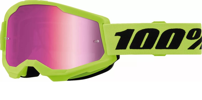 100% goggles Strata 2 JR neon yellow w/mirror pink
