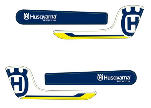 HUSQVARNA-klistermärke för handskydd Vänster/Höger HQ-logotyp Vit/Blå/Gul '16-'19
