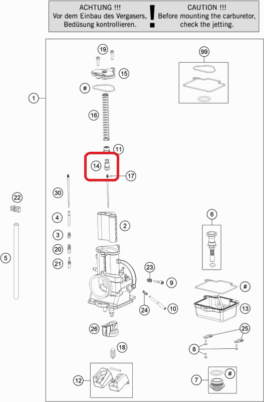 HUSQVARNA förgasare nålguide Mikuni 125-300 '17-'19