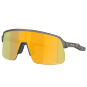 Sunglasses with yellow-tinted lenses and dark frame on a white background