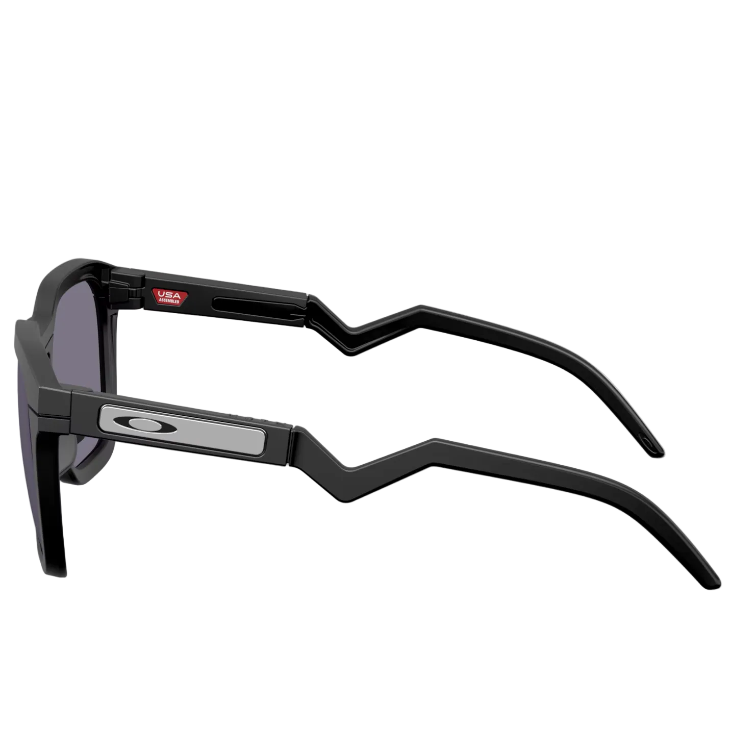 Black sunglasses with a reflective lens on a white background