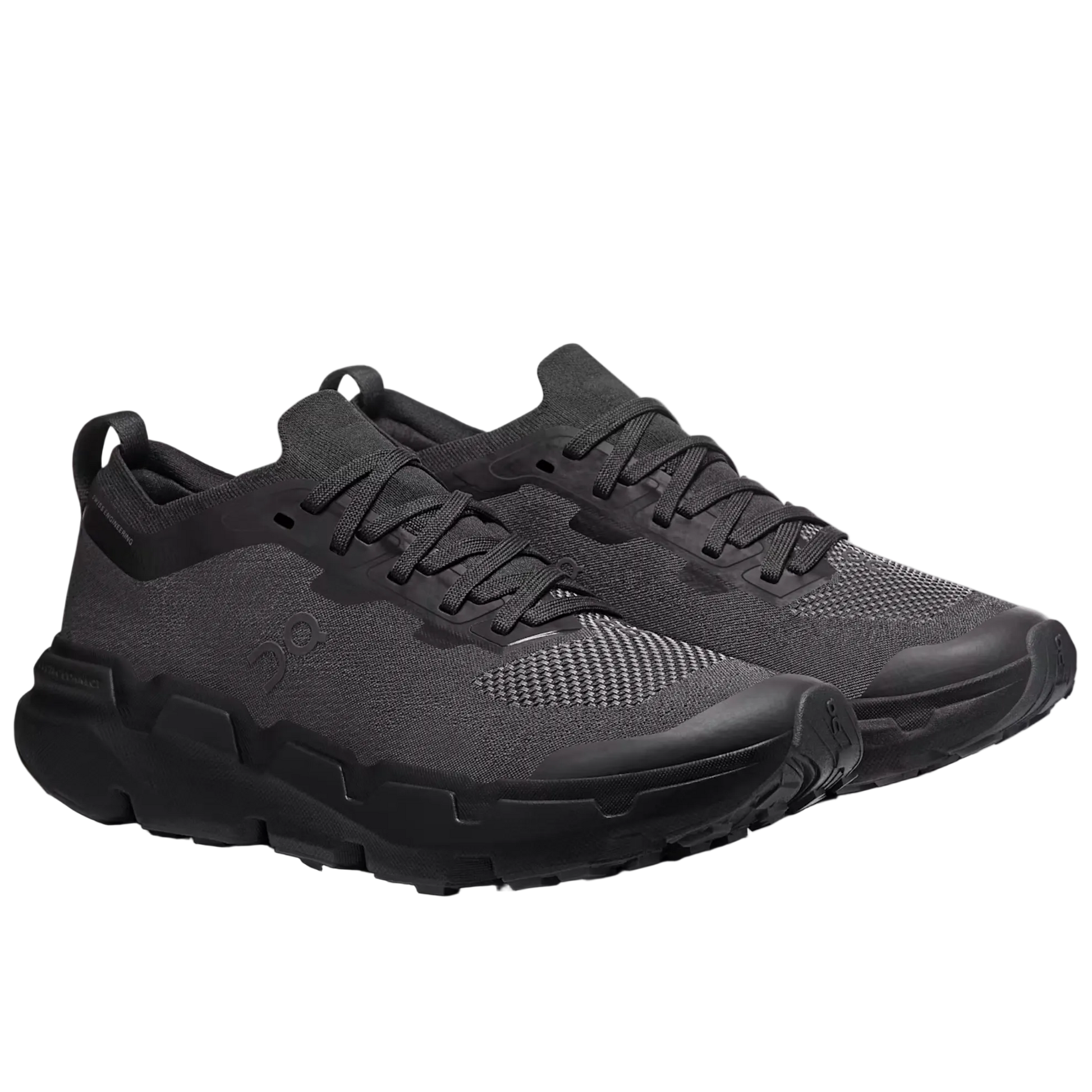 Black athletic shoes on a light gray background