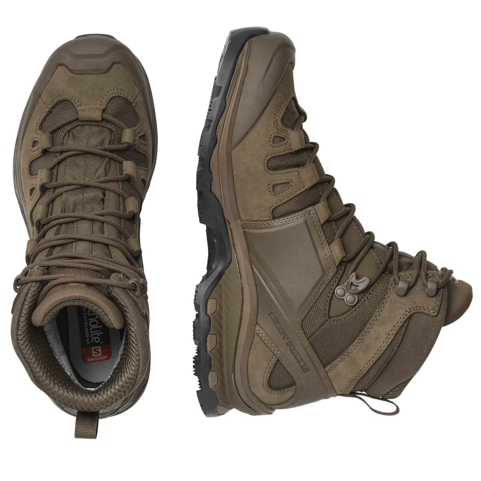 Pair of brown hiking boots on a white background