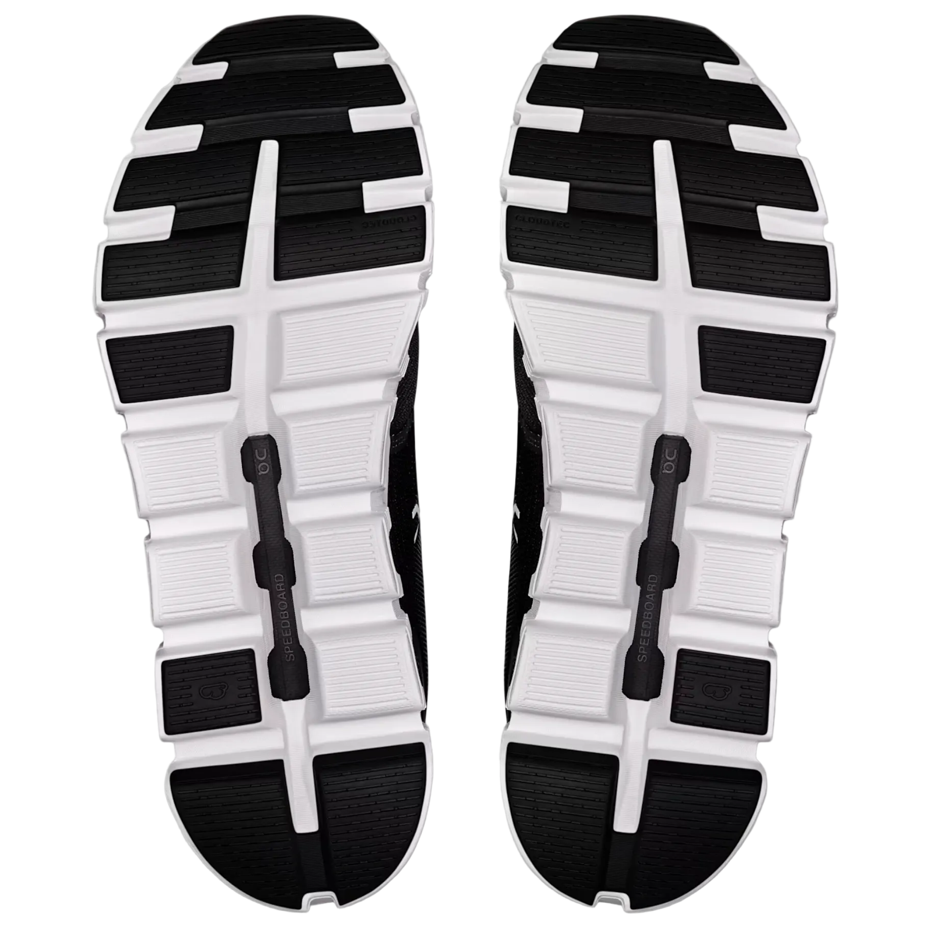 Black and white athletic shoe sole on a light gray background