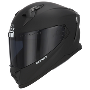 Black motorcycle helmet with Acerbis branding on a white background