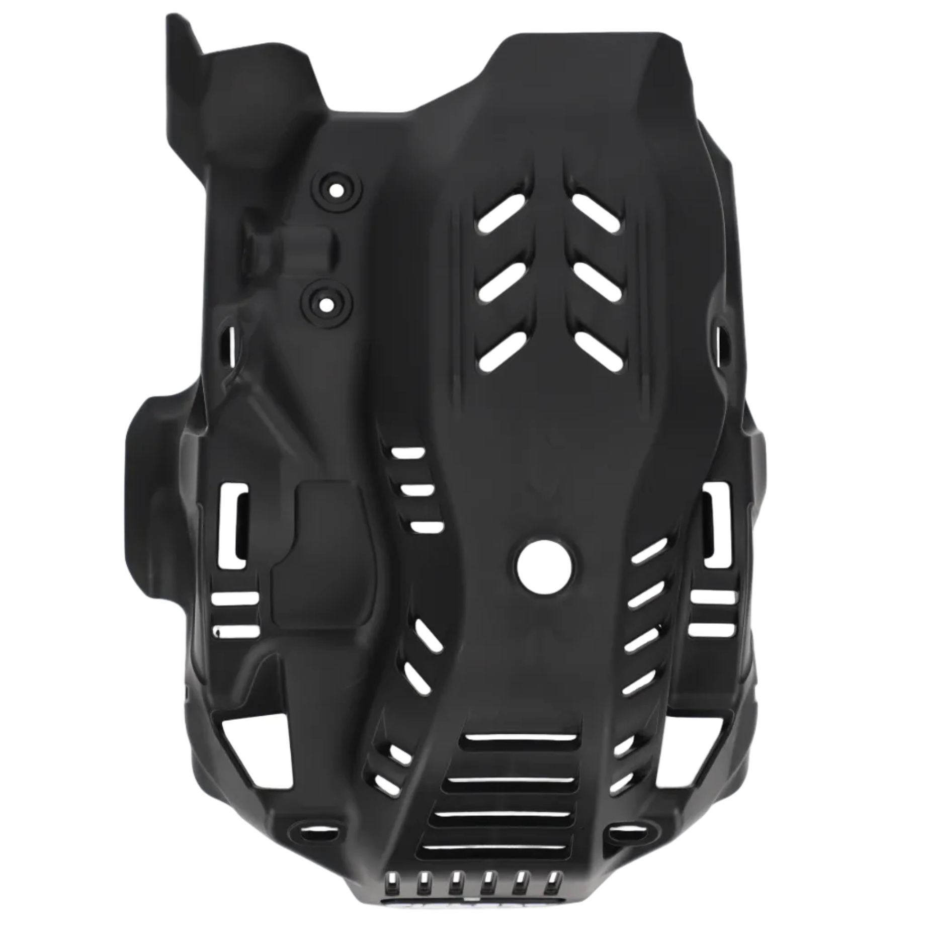 Black protective gear with cut-out design on a white background