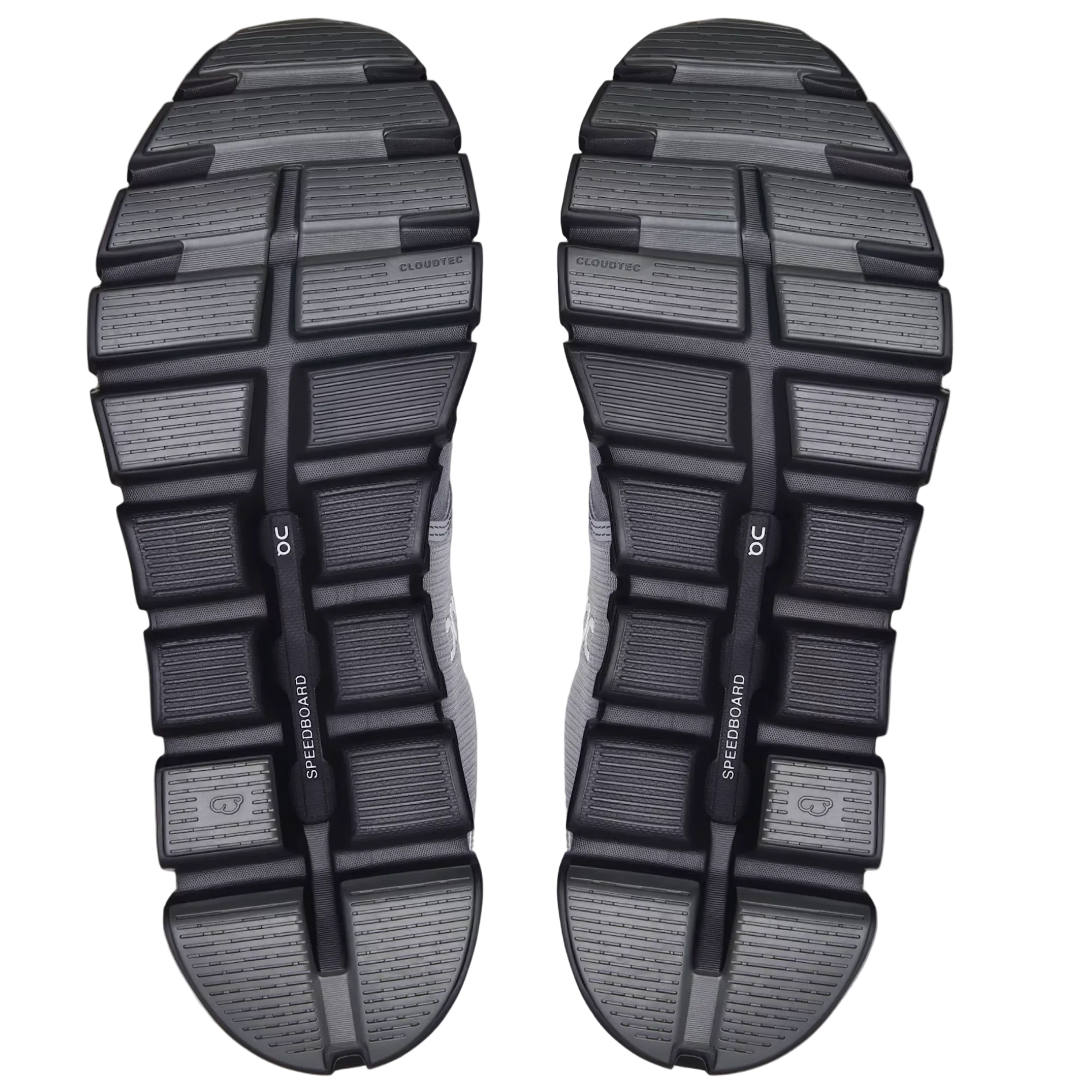 Top view of a pair of black athletic shoes on a light gray background