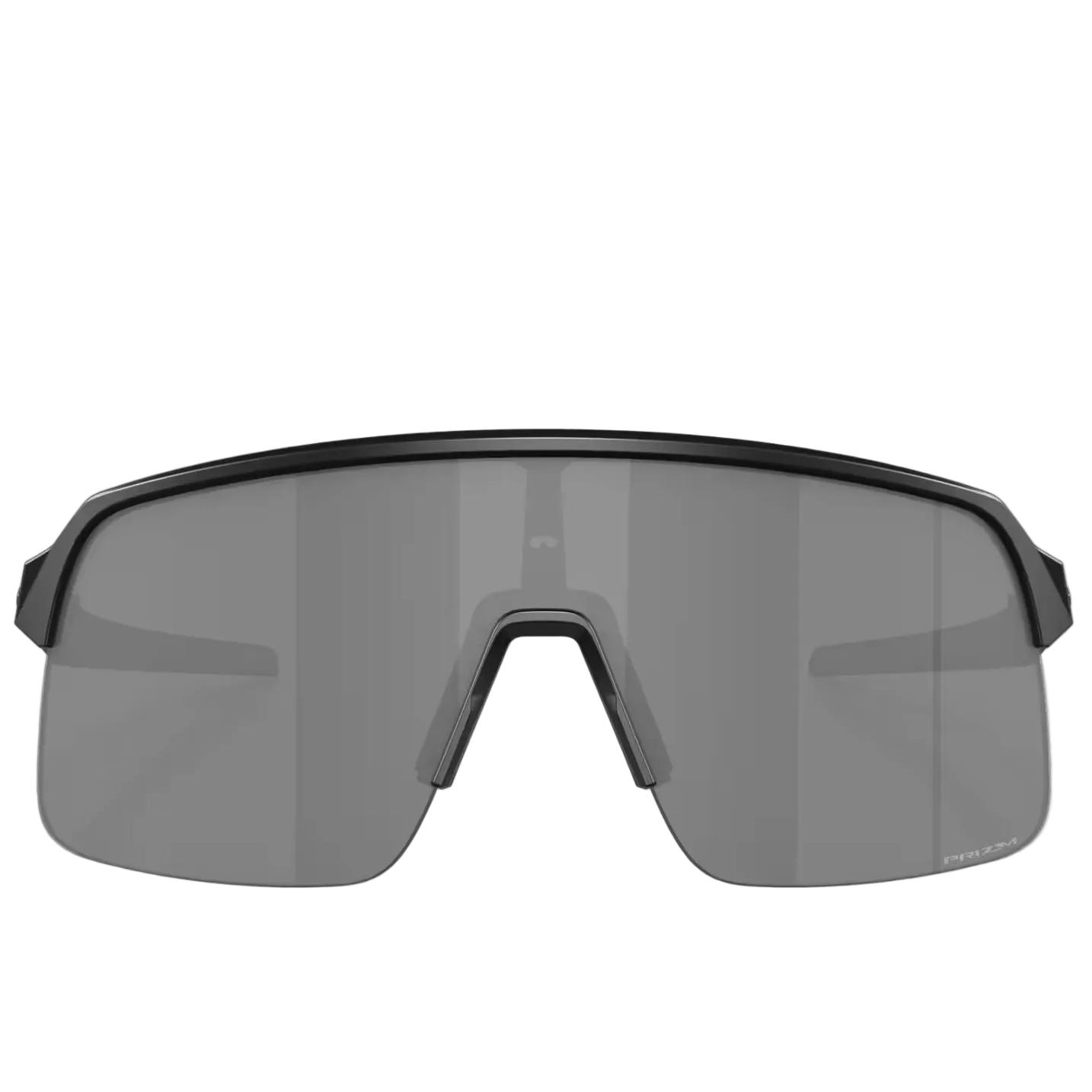 Shield-style shield sunglasses with a matte black frame and a large dark gray tinted lens, shown on a clean light gray background.