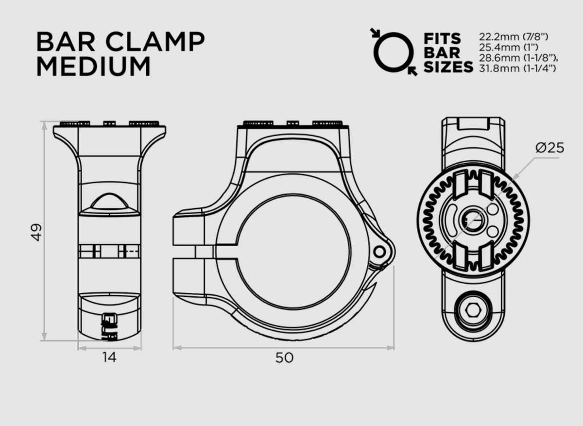 QUAD LOCK 360 Base Bar Clamp Medium