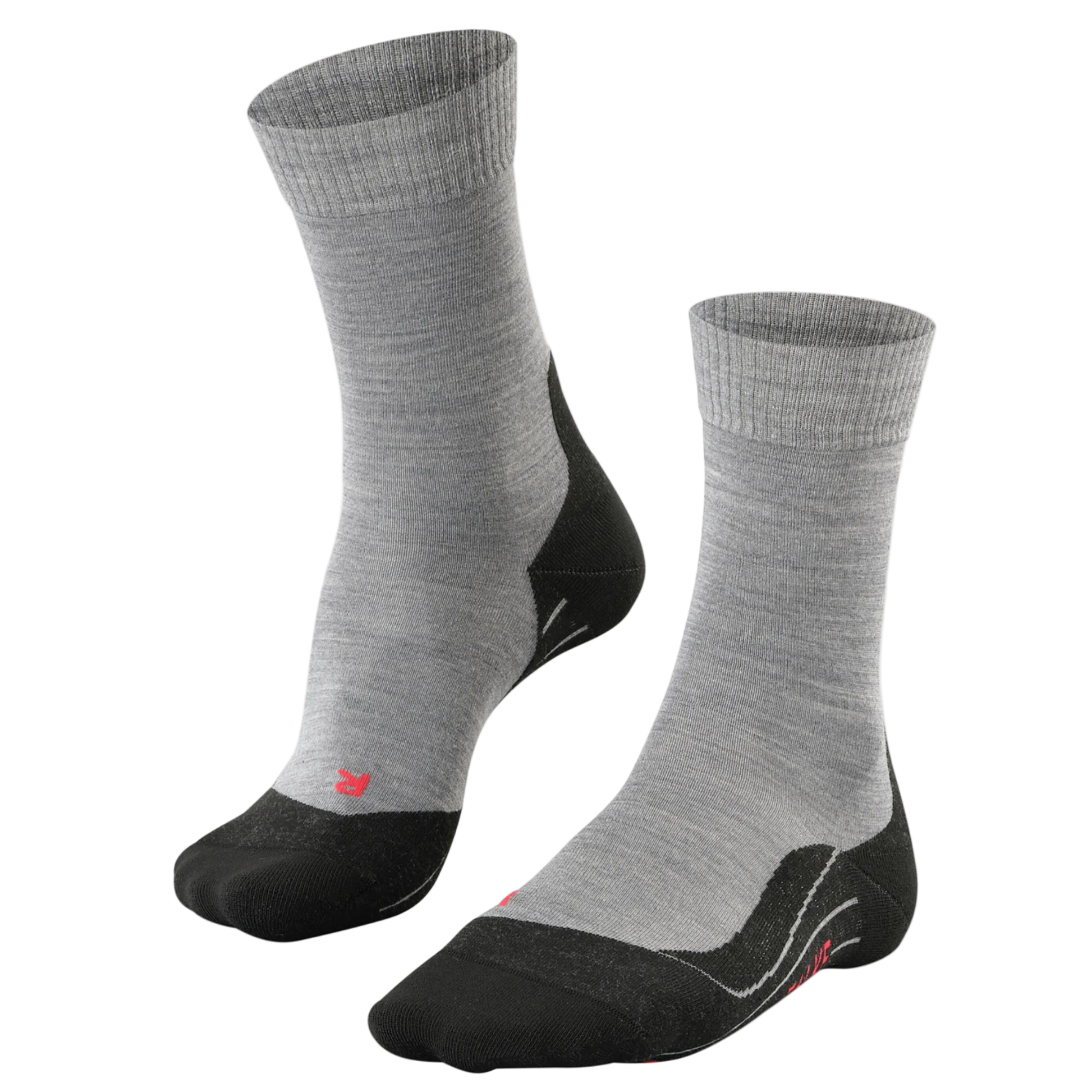 Pair of gray and black socks on a white background