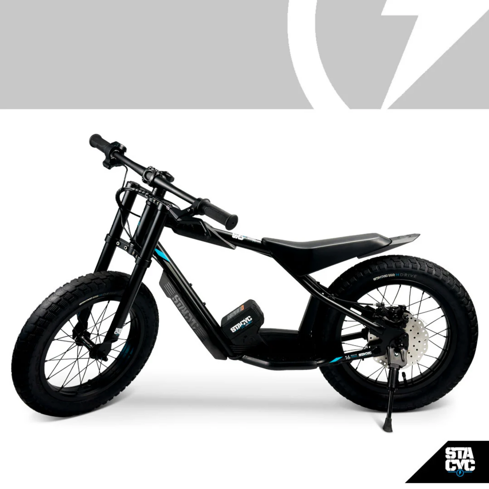 Black electric bike on a white background with a visible brand logo.